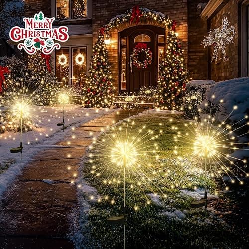 GIGALUMI Garden Decor Outdoor Lights 120LED 2Pack, Solar Garden Lights for Christmas Outside Fairy Firework Decorative,Solar Powered for Yard Pathway Flowerbed Planter Balcony Patio Decor (Warm White thumbnail 3