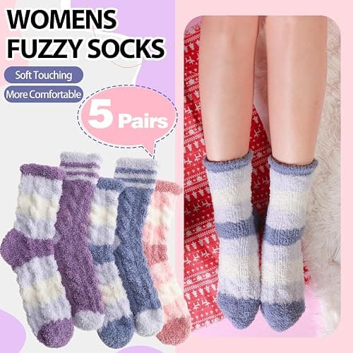 ANTSANG Womens Fuzzy Socks Slipper Winter Fluffy Comfy Cozy Socks Cabin Warm Home Socks thumbnail 4