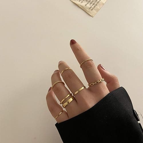 FAXHION Gold Knuckle Rings Set for Women Snake Chain Stacking Ring Vintage BOHO Midi Rings SIze Mixed - Gold Color thumbnail 3