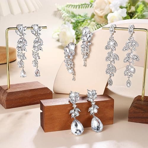 Jstyle 4 Pairs Silver Clip on Earrings for Women Elegant Rhinestone Clip on Earrings Dangle Drop for Brides Bridesmaids Non Pierced Earrings Set thumbnail 5