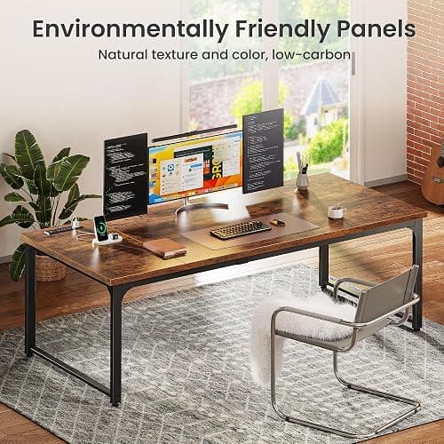 Huuger 71 x 31.5 Inch Desk with Power Outlets & USB-C, 1.2 Inch Thicker Desktop, Robust Metal Tubes, Deep Computer Desk, Heavy Duty Office Desk, Work Desk for Home Office, Rustic Brown thumbnail 7