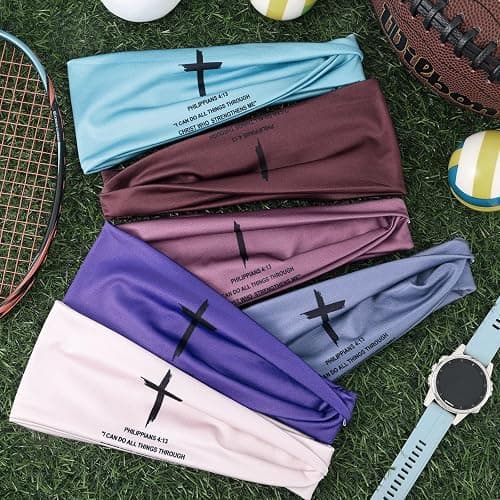 6 PCS Christian Headbands for Women Jesus Faith Cross Athletic Sweatbands Moisture Wicking Twist Knotted Criss Cross Hair Bands with Bible Verse Religious for Sports Workout Football Baseball thumbnail 6