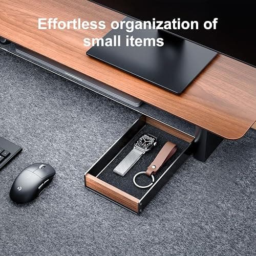 UPERGO Desk Tray Organizer Drawer for Home Office, Walnut Desk Organizer Tray for Keys, Pen, Watch thumbnail 3