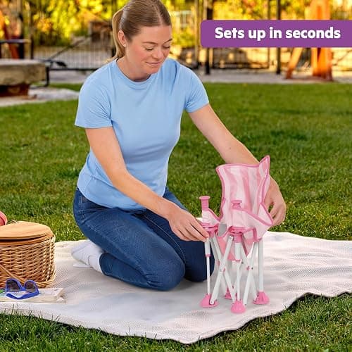 Bright Starts Pop 'N Sit Cabana Baby Beach Portable Booster Chair with UPF Canopy, Floor Seat for Indoor/Outdoor Use, Compact Fold, Pink, 6 Months–3 Years thumbnail 2