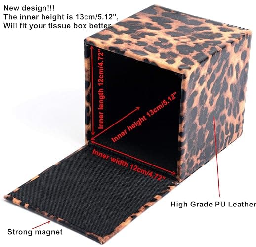 S Forever Home Decor Cube Tissue Box Holders PU Leather Square Tissue Box Cover (Leopard) thumbnail 4