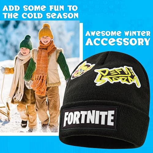 FORTNITE Boys Beanie Hat, Warm Cozy Knitted Hat Winter Accessories - Gamers Gift Black thumbnail 3
