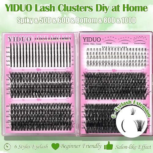 YIDUO 6 Box Mix Lashes Clusters Kit Gift Packs 1686Pcs with 2X Bond&Seal Volume Mega/Bottom Soft Extension False Eyelash D Curl Wispy Natural DIY Individual Fake Eyelashes for Beginners Bulk Pack thumbnail 4