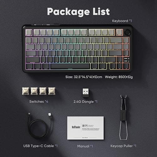 RedThunder K75 Wireless Mechanical Gaming Keyboard, 75% Hot Swappable Creamy Keyboard with Knob, RGB Backlit, Pre-lubed Linear Switches, Side Printed PBT Keycaps, Wireless/Wired/BT5.0 Connection Mode thumbnail 8