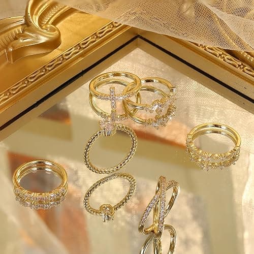 Dochais Gold Rings for Women, 14K Gold Plated Cubic Zirconia Ring Set Thumb Rings for Women Wedding Rings Ladies Rings Gold Stacking Rings Engagement Rings Promise Ring thumbnail 6