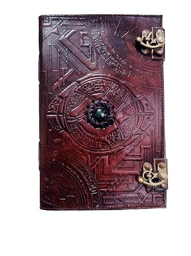 DOCTOR STRANGE Eye of Agamotto embossed Handmade Stone Leather Journal Art Sketchbook Travel diary with Vintage lock Latch - Image 1