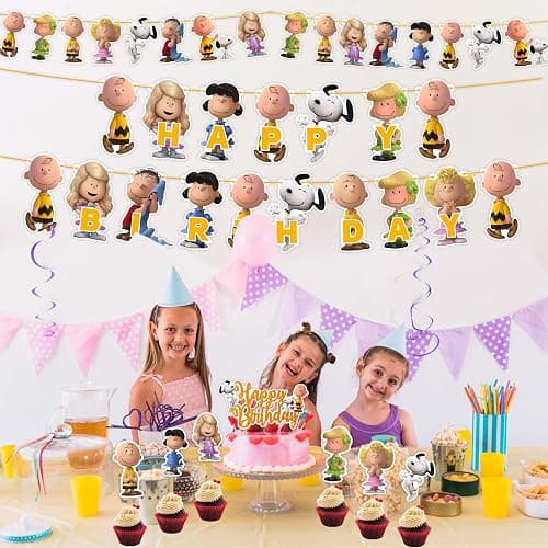 Charlie Broown Theme Birthday Party Supplies Decorations Set, Cartoon Inspired Party Decor with Banner, Cupcake Toppers, Table Decorations for Birthday Celebration and Party Events thumbnail 8