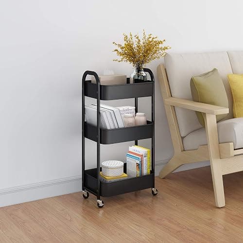 3-Tier Rolling Utility Cart with Caster Wheels,Easy Assembly, for Kitchen, Bathroom (Black) thumbnail 4