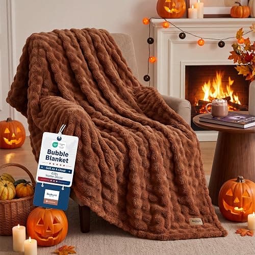 Bedsure Bubble Throw Blanket for Halloween Decor，Burnt Orange, 50"×60" | Lightweight Decorative, Fall blanket, Fleece, Couch/Sofa/Bed, Soft, Cute, Gifts for Women, Room Decor - Image 1