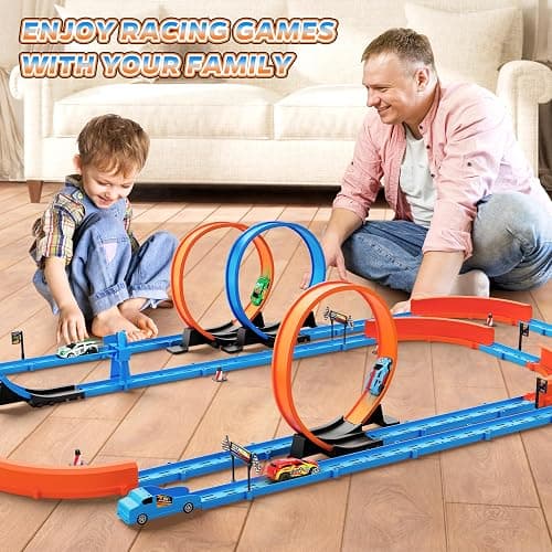 ‌Slot Car Race Track Sets with 360° Thrill Loops & 4 High-Speed Cars, 64 Pcs Large Flexible Racing Track for Kids Ages 3-5 4-8 8-12, Race Car Toys Gift for Boys Girls Birthday Christmas thumbnail 7