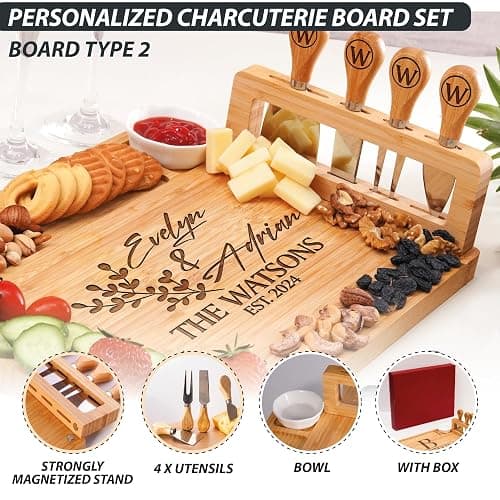 Personalized Charcuterie Board Gifts Set, Custom Large Cheese Board, Charcuterie Board for Wedding, Anniversary, Birthday, Housewarming, Engagement, Party, New Home Gift Couple, Fathers Day, Christmas thumbnail 6