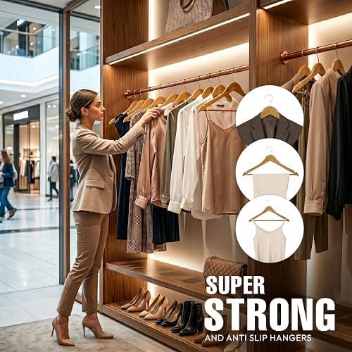Utopia Home Premium Wooden Hangers 30 Pack - Durable & Slim Coat Hanger - Suit Hangers with 360-Degree Rotatable Hook - Wood Hangers with Shoulder Grooves (Natural) thumbnail 4
