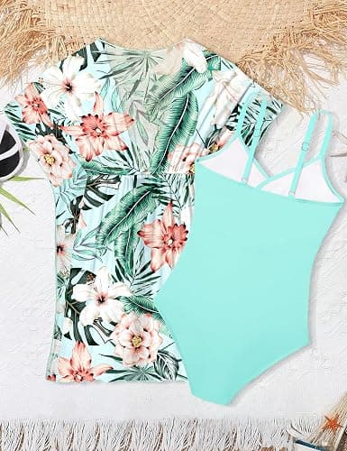 BAVADER Girls Swimsuit Cutout One-Piece Bathing Suit V-Neck Swimsuits for Teens Cute Swimwear with Drawstring Cover Up 9-18y thumbnail 6
