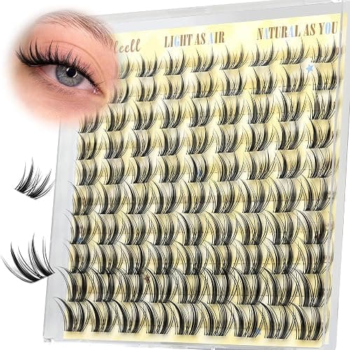 Pleell Lash Clusters Natural Eyelash Clusters 10-13mm Wispy Lashes Clusters Fairy Cluster Eyelash Extensions Thin & Invisible Band Cluster Lashes for Daily/Photo C-Curly Manga Eyelashes Clusters - Image 1