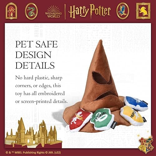 Harry Potter House Sorting Hat Burrow Pet Toy | Dog Toy Sorting Hat with House Plush Removable Parts | Sorting Hat Burrow Toy for Dogs | Crinkle Dog Toy, Dog Chew Toys thumbnail 4