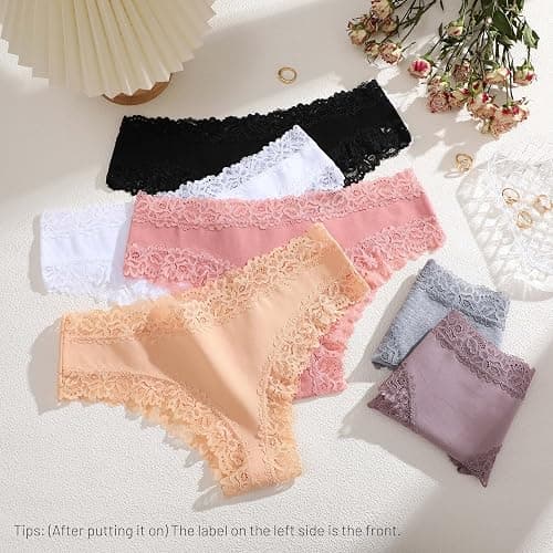 FINETOO Cotton Underwear for Women Sexy Panties Lace Hipster Low Rise Breathable Womens Cheeky 6 Pack S-XL thumbnail 2
