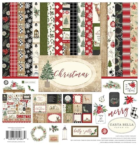 Carta Bella Paper Company Christmas Collection Kit paper, Red/Green/Black/Tan, 12-x-12-Inch - Image 1