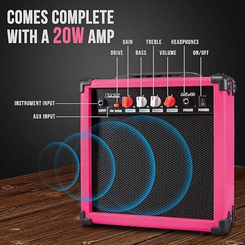 LyxPro 39" inch Full Size Electric Guitar with 20w Amp, Package Includes All Accessories, Digital Tuner, Strings, Picks, Tremolo Bar, Shoulder Strap, and Case Bag Complete Beginner Starter kit - Pink - 39" Right Handed - Pink thumbnail 5