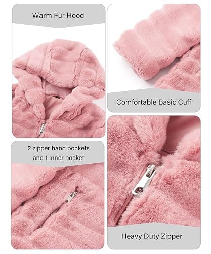 RISISSIDA Women Long Faux Fur Coat Fuzzy Jacket Hooded Spring Autumn Winter Warm Overcoat thumbnail 5