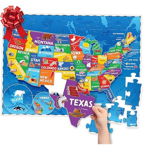 United States Puzzles for Kids Ages 4-6 - Educational Toys for 4+ Year Old Boys & Girls - 70pcs USA Map Kids Puzzle with 50 States & Capitals - Floor Jigsaw Puzzles - Gifts for Grandkids - Image 1