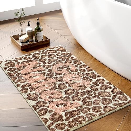IKATYARN Get Naked Cute Absorbent Bath Mat for Bathroom, Non Slip Soft Leopard Bath Rug, 20” x 31” - Image 1