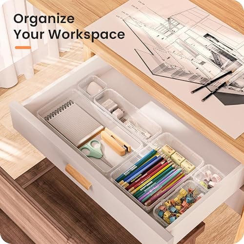 A-LuGei 【Military Grade】 Drawer Organizer, 【𝟱𝗦𝗶𝘇𝗲】 Makeup organizer, 【Holds 177 Items】 Bathroom Organizers and Storage, Organization and Storage, Desk Drawer Organizer for Vanity (Clear) thumbnail 3