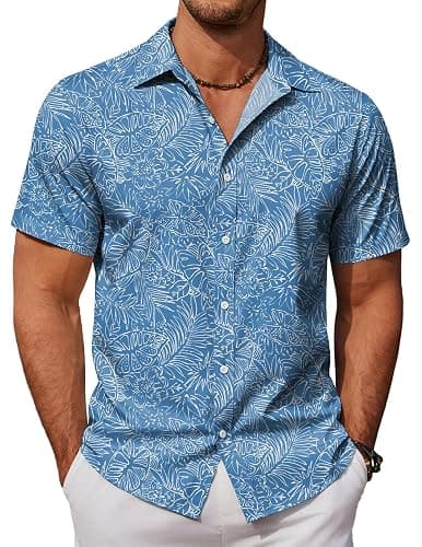 COOFANDY Mens Hawaiian Shirts Short Sleeve Button Down Aloha Shirt Casual Beach Clothes - Image 1