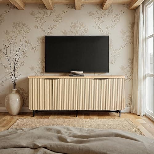 Walker Edison Reema Fluted 4-Door Kitchen Sideboard Buffet Console, 69 Inch, Coastal Oak thumbnail 2