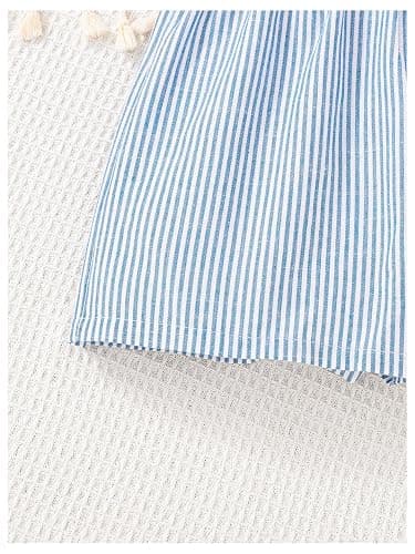 COZYEASE Girl's Striped Button Front Mini Shorts Elastic Waist Wide Leg Summer Shorts thumbnail 3