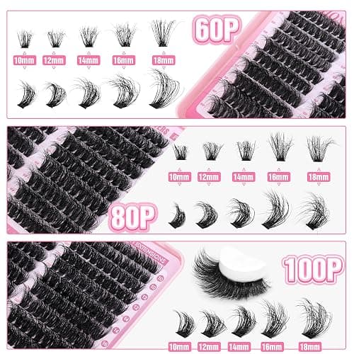 Fluffier Lash Clusters Thick Volume Lash Extension 10-18mm Cluster Eyelash Extensions DIY Individual Lashes Wispy at Home Pestañas Pelo a Pelo by ALPHONSE (60D+80D+100D, 300pcs) - Ⅱ Fluffy 60+80+100D thumbnail 3