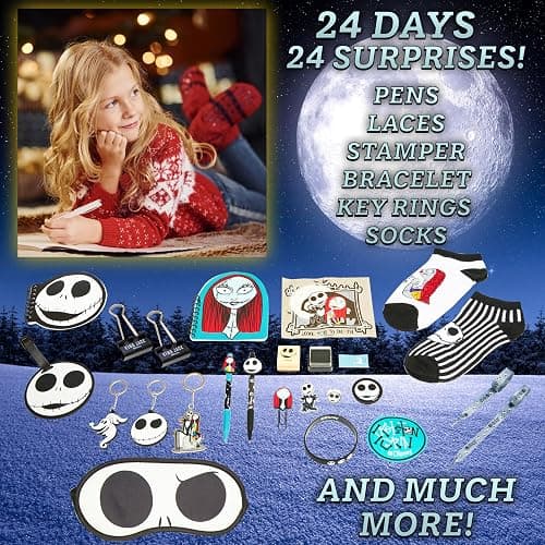 Disney The Nightmare Before Christmas Advent Calendar 2025 for Teens Women Socks Sleep Mask Christmas Countdown Calendar, Gifts for Women (Black/Multi) thumbnail 3