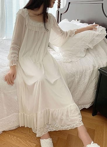 Airvid Women's Lace Vintage Victorian Nightgown Long Sleeve Sleepwear Nightdress thumbnail 5