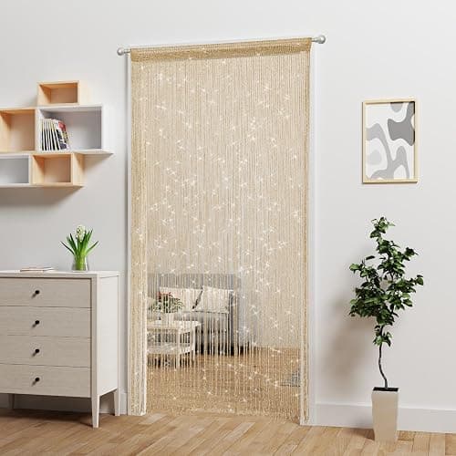Atsweetlife Door String Curtain Doorway Beads Curtains,Hanging Room Divider Beaded Decor Hippie Glitter Fringe Panel Closet Window Doors Sequin Sheer Boho Doors Tassel (Champagne) thumbnail 4