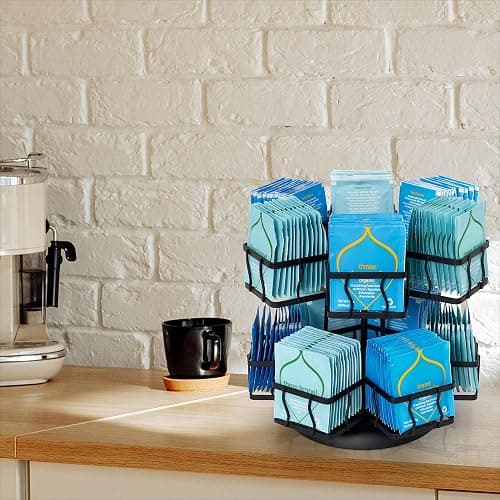 NHZ Tea Bag Organizer - Spinning Carousel Holder With 12 Compartments, Up to 140 Tea Bags Storage, Black Powder Coated Stainless Steel thumbnail 6