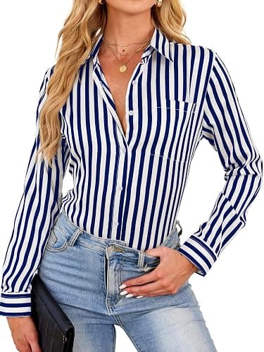 Wrinkle-Resistant Women Silky Button Down Shirts Fashion Printed Long Sleeve Blouse Dressy Casual Tops thumbnail 2