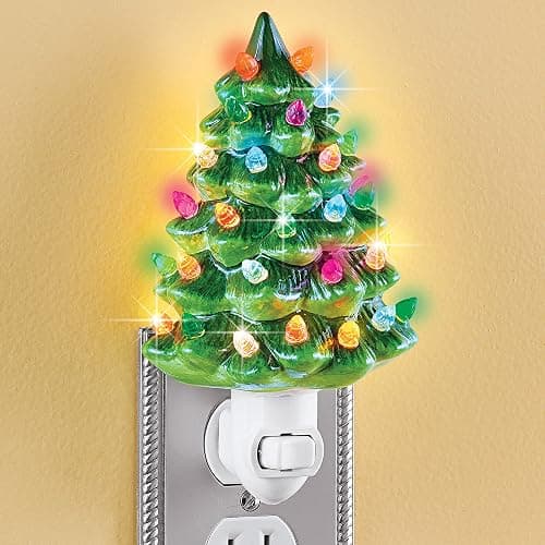 Collections Etc Ceramic Christmas Tree Night Light - 6" H, Nostalgic, Decorative Bathroom Decoration, Green thumbnail 2