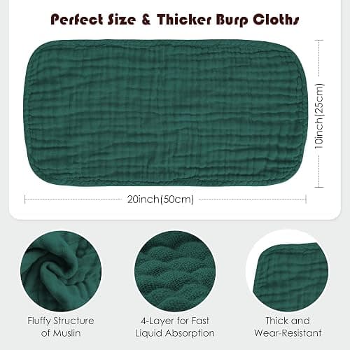 Spotted Play Muslin Burp Cloths 100% Cotton Large 20''x10'' Extra Soft and Absorbent Baby Wash Cloths Spit Up Rags - Baby Burping Cloth for Boys Girls Items(12 Pack Ivory, Slate and Emerald Series) thumbnail 2