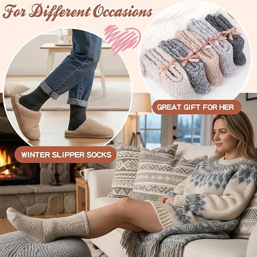 EBMORE Womens Fuzzy Socks Slipper Fluffy Cozy Comfy Cabin Plush Warm Winter Sleep Home Soft Socks thumbnail 6