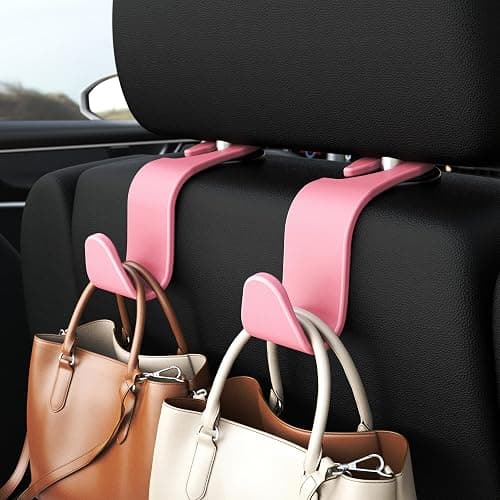 Amooca Universal Car Headrest Hooks, Car Organizer Hanger Storage Hooks for Bag Purse Cloth Grocery (Pink Set of 4) thumbnail 2