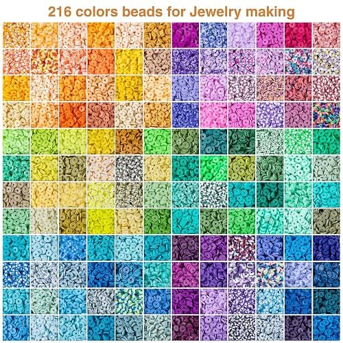 XSEINO 46000Pcs Clay Beads - 216Colors 10Boxes Clay Beads, 5 Styles Letter Beads,with Rich Making Accessories and 3 Rolls Crystal Cord,for Crafts thumbnail 2