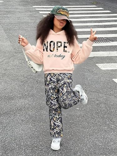 Vitalique Girls Clothes Little Girl Outfits Letter Print Hooded Sweatshirt Cargo Pants 2PCS Girls Clothing thumbnail 2