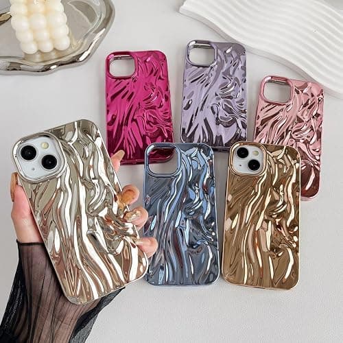 Caseative for iPhone 14 Case,Pleated Water Ripple Chrome Wave Pattern Soft Phone Case (Gold) thumbnail 2
