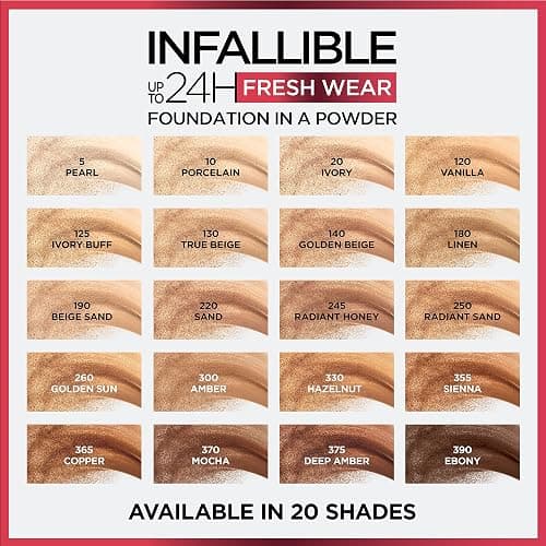 L'Oreal Paris Makeup Infallible Fresh Wear Foundation in a Powder, Up to 24H Wear, Waterproof, Porcelain, 0.31 oz. (Packaging May Vary) thumbnail 7