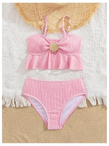 MakeMeChic Toddler Girl's Two Piece Swimsuit Seashell Ruffle Textured Beach Bikini Set thumbnail 5