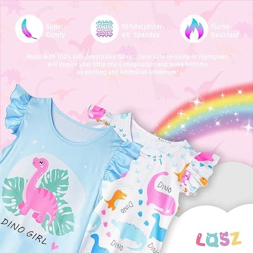 LQSZ 2Pcs Girls Nightgowns 3-10 Years Flutter Short Sleeves Nightdress Nightie Dress Sleepwear Pajamas for Little Girls thumbnail 2