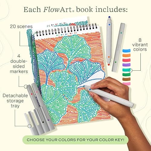 Lifelines FlowArt Activity Pad, 2-Pack & Bonus Pad - Guided Dot-by-Letter Art Meditations with Markers - Color by Number/Letter Coloring Books for Tweens, Adults & Seniors thumbnail 3